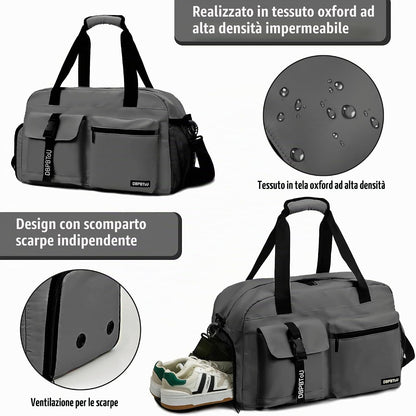 Borsone Palestra Donna Uomo Di Ventilazione (Grigio) | Borsa Palestra Donna Con Scomparto per Scarpe, Borsone Da Viaggio Impermeabile, Borsone Sportivo/Borsa Piscina