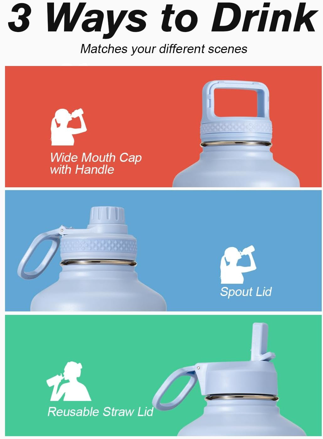 - Borraccia Termica Da 1,9 Litri, Con Cannuccia E 3 Coperchi, Brocca per L'Acqua Da 1,9 L, in Acciaio Inox, Con Imboccatura Larga, per Sport, Palestra O Ufficio, Senza BPA, Mantiene Il