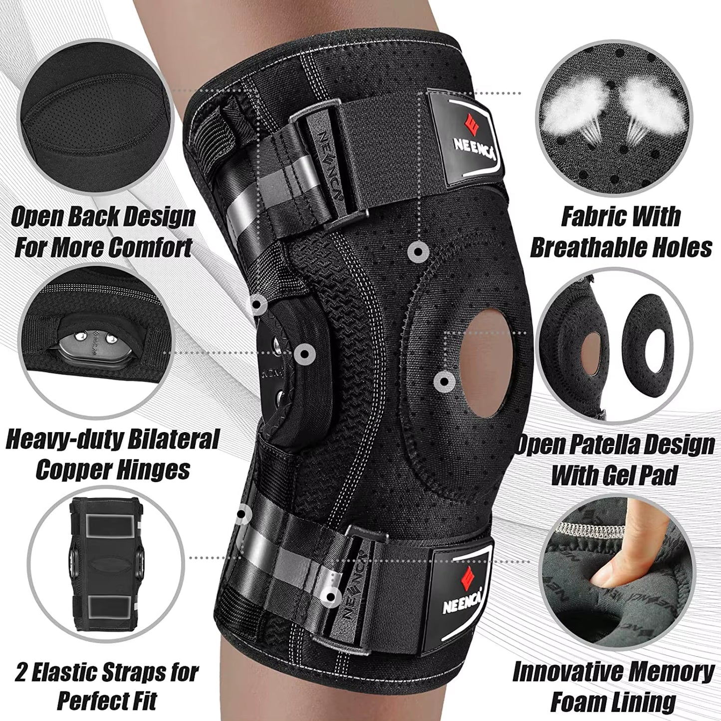 Hinged Knee Brace for Knee Pain Knee Support with Side Stabilizers Joint Pain Relief Arthritis Meniscus Tear ACL PCL