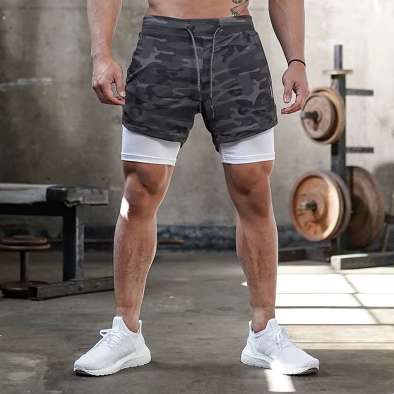 Camo Running Shorts Men Gym Sports Shorts 2 in 1 Quick Dry Workout Training Gym Fitness Jogging Short Pants Summer Men Shorts