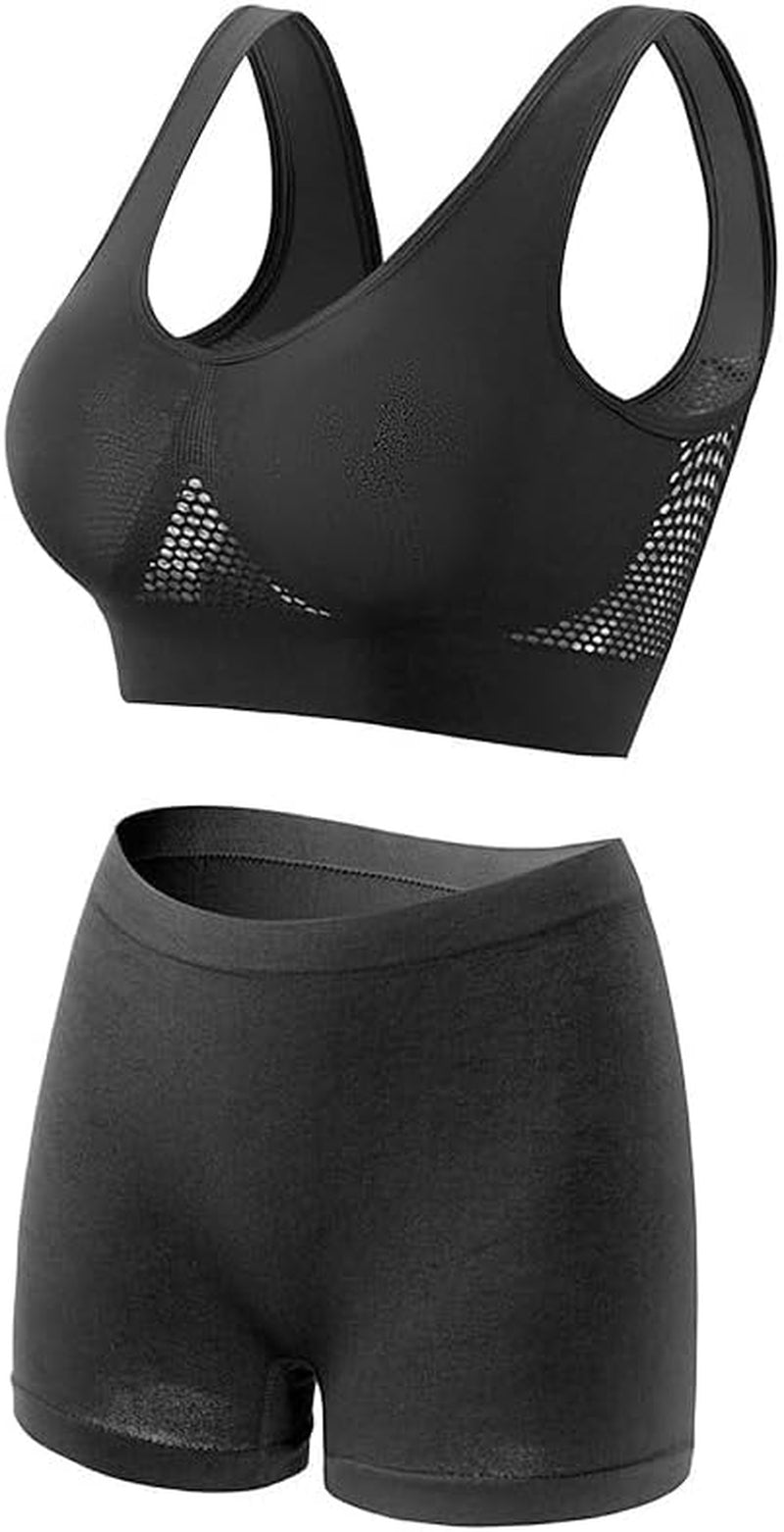 2 PCS Set Da Abbigliamento Sportivo Da Palestra Traspirante E Confortevole Reggiseno Sportivo Donna a Rete Senza Cuciture E Pantaloncini Elasticizzati per Jogging Yoga