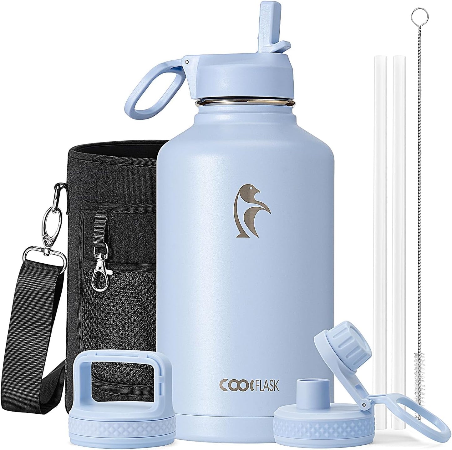 - Borraccia Termica Da 1,9 Litri, Con Cannuccia E 3 Coperchi, Brocca per L'Acqua Da 1,9 L, in Acciaio Inox, Con Imboccatura Larga, per Sport, Palestra O Ufficio, Senza BPA, Mantiene Il