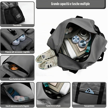 Borsone Palestra Donna Uomo Di Ventilazione (Grigio) | Borsa Palestra Donna Con Scomparto per Scarpe, Borsone Da Viaggio Impermeabile, Borsone Sportivo/Borsa Piscina