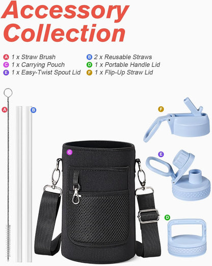 - Borraccia Termica Da 1,9 Litri, Con Cannuccia E 3 Coperchi, Brocca per L'Acqua Da 1,9 L, in Acciaio Inox, Con Imboccatura Larga, per Sport, Palestra O Ufficio, Senza BPA, Mantiene Il