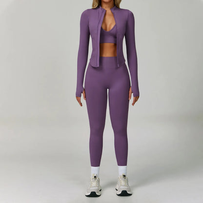 2/3PCS Seamless Yoga Set Gym Workout Suits Athletic Wear Women Legging Fitness Bra Crop Top Long Sleeve Sports Suits Sportswear