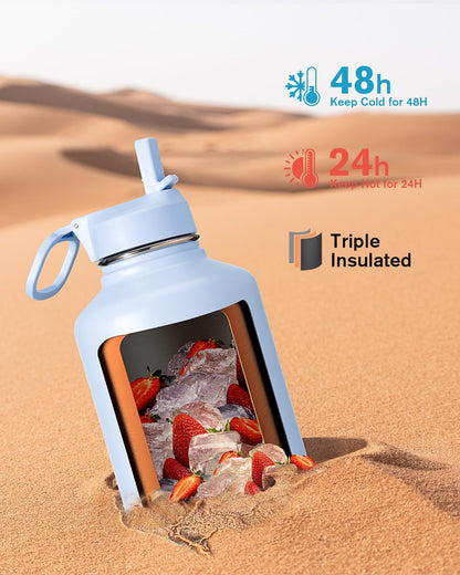 - Borraccia Termica Da 1,9 Litri, Con Cannuccia E 3 Coperchi, Brocca per L'Acqua Da 1,9 L, in Acciaio Inox, Con Imboccatura Larga, per Sport, Palestra O Ufficio, Senza BPA, Mantiene Il